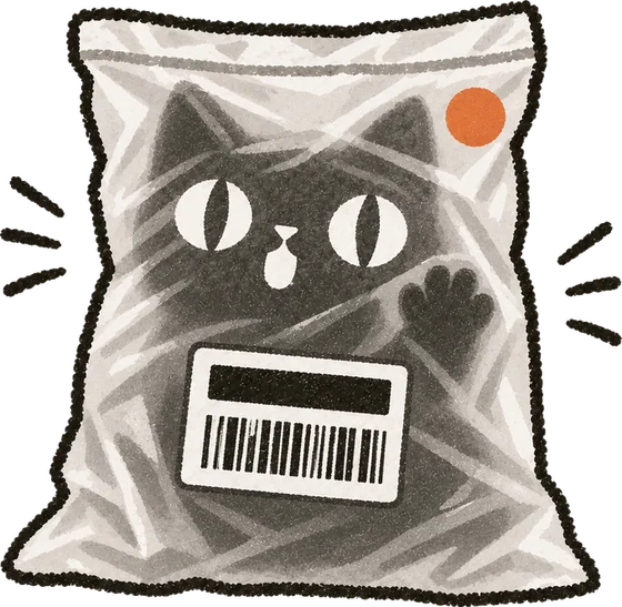 The cat sealed inside a mailing bag, meowing
